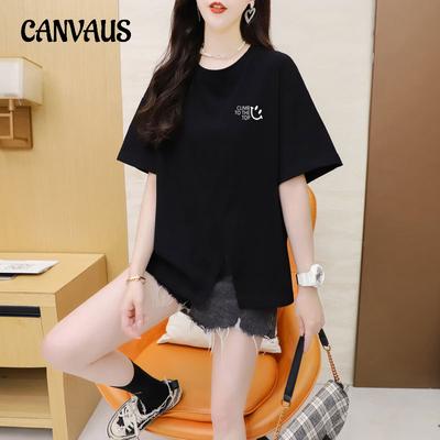 Women's Design Sense Print Split Short Sleeve T-shirt Summer Small Top