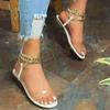 New flat bottom round head metal chain transparent sandals women wear beach sandals outside large size
