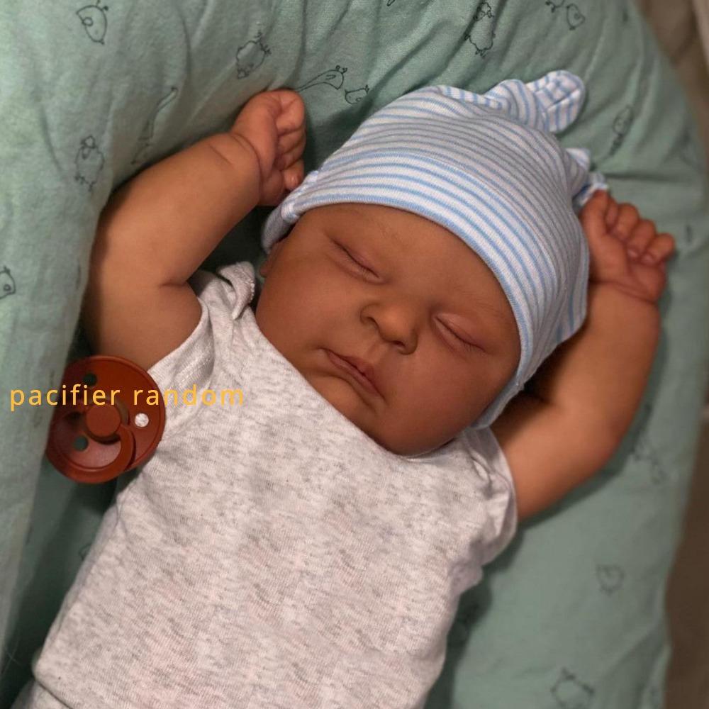 

BZDOLL 50cm 20inch Like Real Newborn Bebe Asleep Fat Black 3D Skin Reborn Baby Doll Soft Vinyl Limbs Cloth Body Toy Gift for Girl Birthday cloth body doll