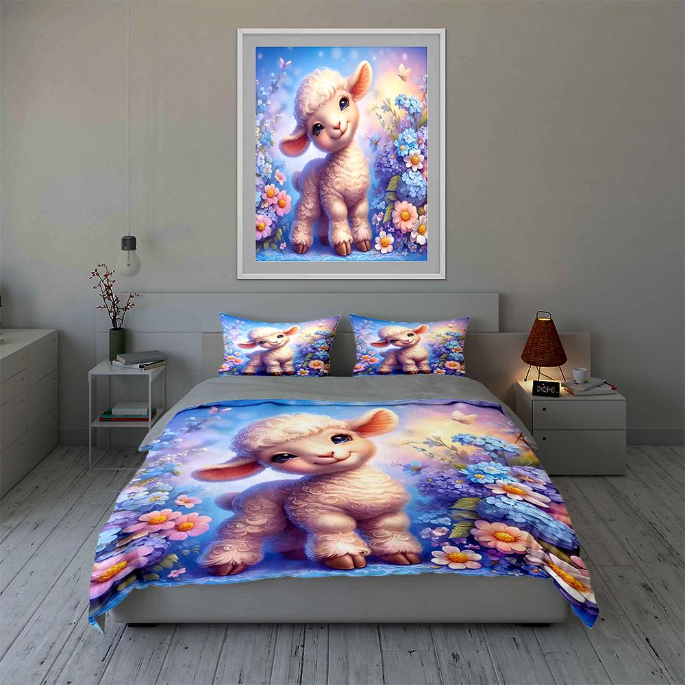 Lamb floral backdrop. Bedding Duvet cover sets Duvet covers Pillowcases gifts (1 * Duvet Cover 2 * Pillowcases, without duvet insert)