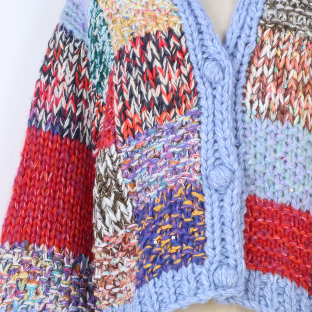 European and American Color Block V-Neck Loose Knit Sweater for Spring/Autumn