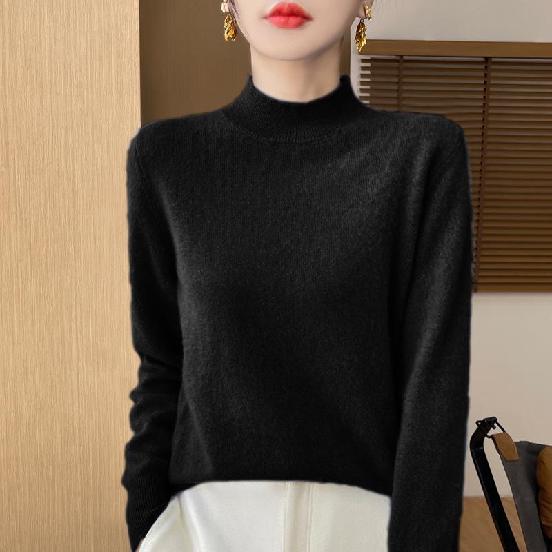 Women's Seamless Wool Sweater - Half-High Collar, Versatile Knit Base Layer, Fashionable and Warm for Autumn/Winter, New Arrival