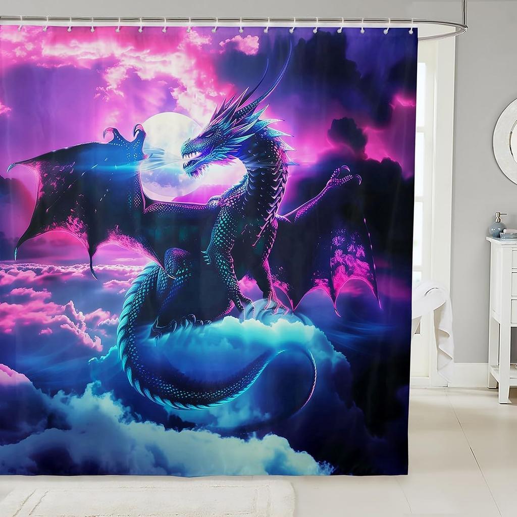 Cartoon Cat Kids Shower Curtains,Ocean Wave Japanese Ukiyo-e Bathroom Curtain,Ragdoll Abstract Stripe Home Decor,Sea Blue Retr