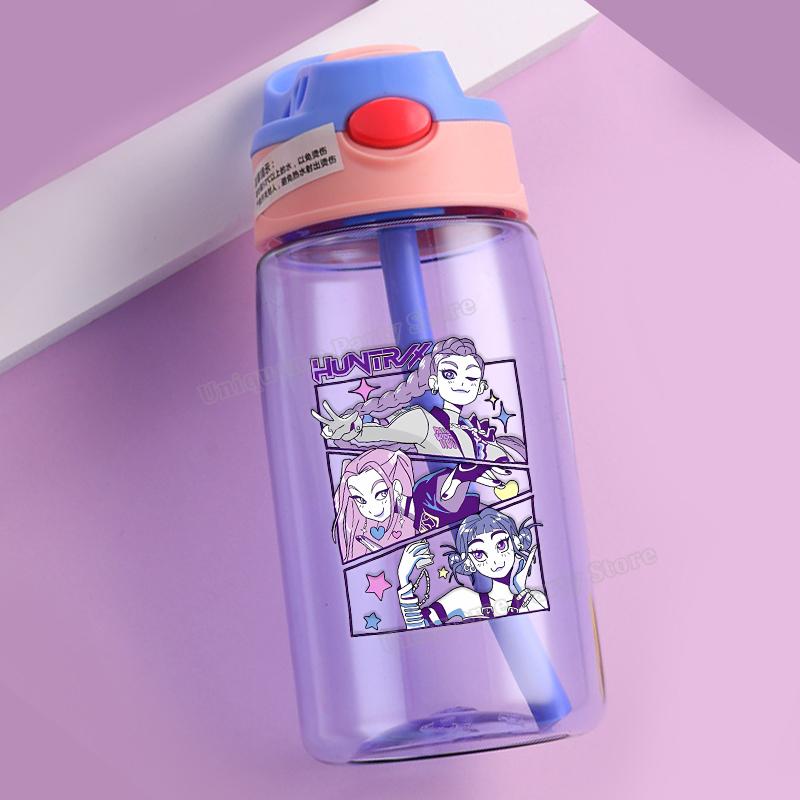 KPop Demon Hunters Kids Water Bottle Outdoors Sport Zoey Mira Rumi Girl Straw Cup Portable Plastics Drink Bottle Birthday Gift