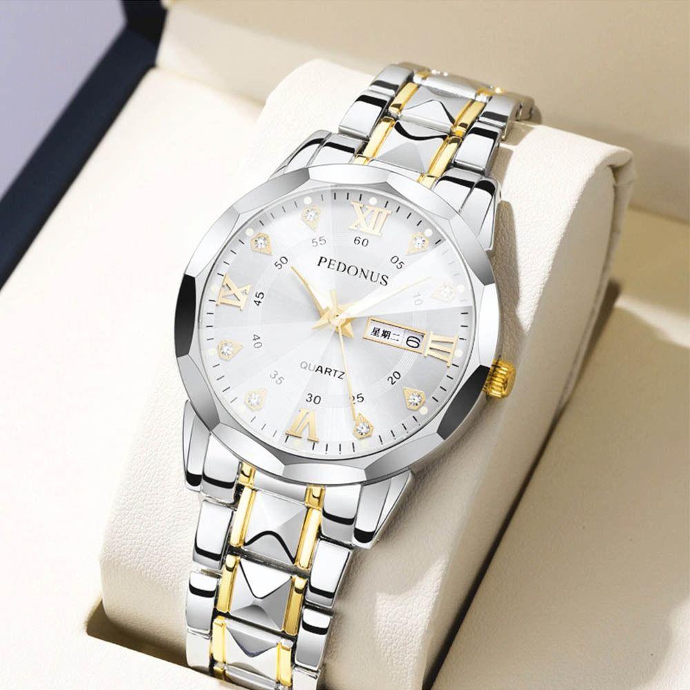 Steel Strap Double Calendar Waterproof Waterproof Casual Round Dial  Daily Use