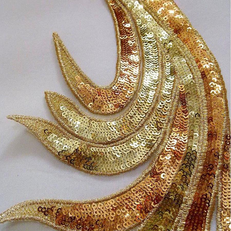 2Pcs/Set Blue Golden Sequin Embroidered Patch Repair AppliqueLace DlY Clothing Sewing Decoration Accessories