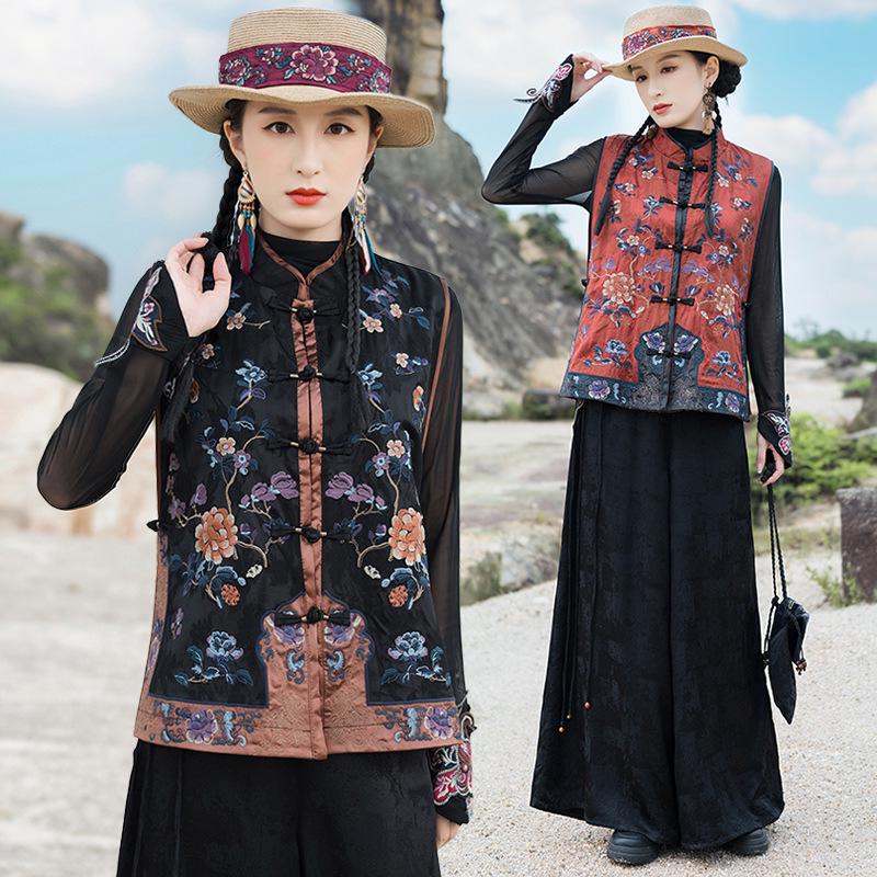 

Spring 2025 Women s Chinese Retro Embroidered Vest Cardigan Extra Large оранжевый