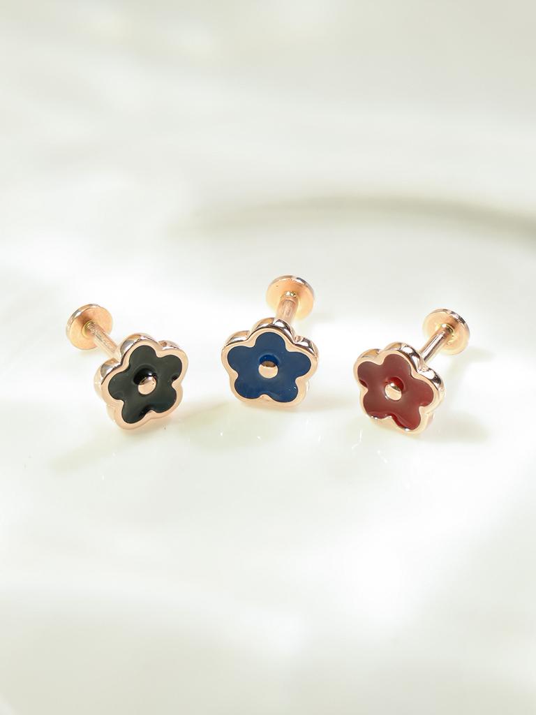 Minimal Piercing 14K Internal Enamel Flower Labret Piercing
