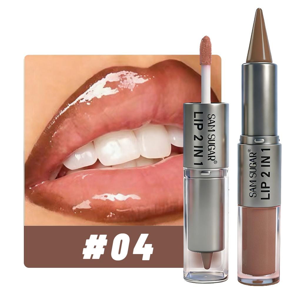 Lápiz Delineador de Labios 2en1 Cónico Degradado Marrón Nude Brillo de Labios Espejo Delineador de Labios Mate Impermeable Contorno de Labios Maquillaje No Pegajoso