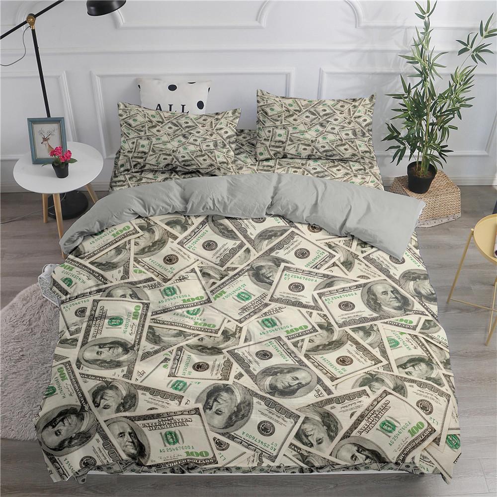 3D Modernes Bettwäsche-Set Dollar-Motiv Gedruckter Bettbezug Lebendiger Bettdeckenbezug 2/3 Teile Geld Mathematik Muster Lustiges Weiches Bettset