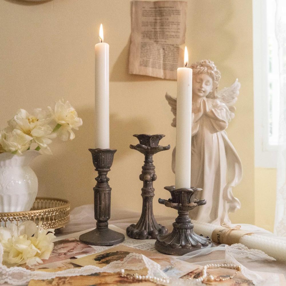 

French Style Antique Resin Retro Candlestick Candle Holder Ornaments Sconce C