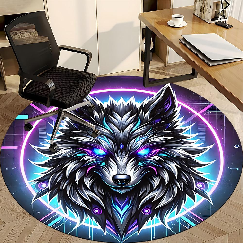 1pc Wolf Head Neon Art Chair Carpet for Office Non-Slip, Machine Washable Rug for Office, Room - Holiday Decor, Machine Made yy251016080