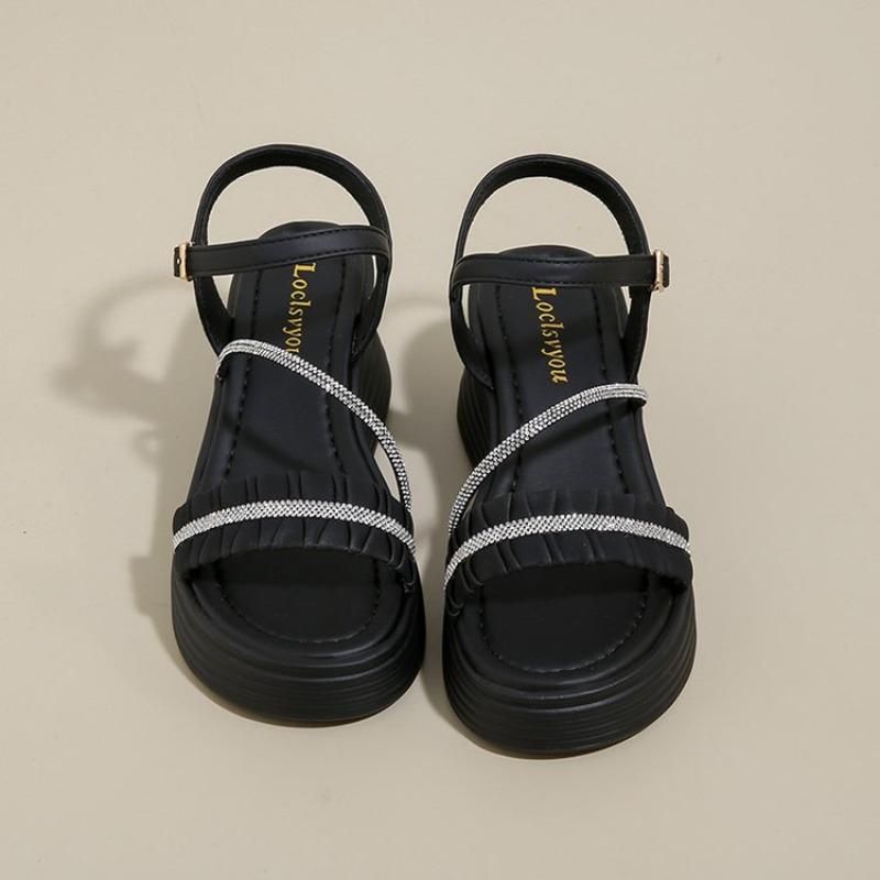 Fashion 2025 Buckle Strap Chunky Sandals Women Summer High Platform Wedges Slippers Woman Bling Decoration Thick Bottom Slides Pumps