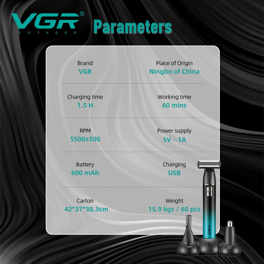 Original VGR V-628 3-in-1 Hair Trimming Set Multifunctional Full Body Hair Remover Ear Nose Hair Bikini Private Area Hair Trimmer Rechargeable Trimmer