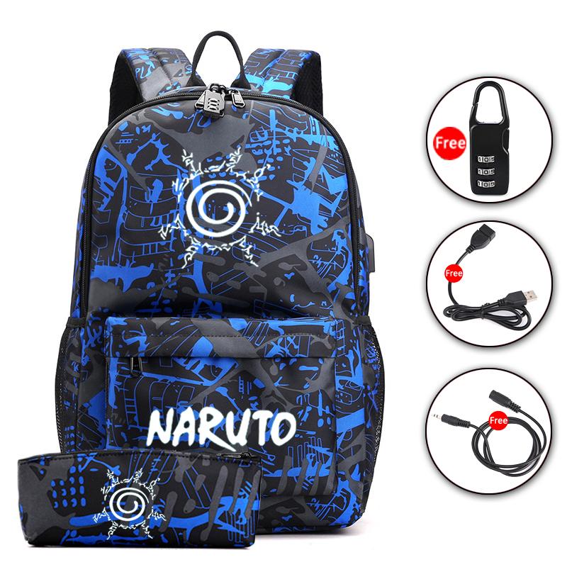 Sada 2 ks batohu Anime Naruto Cosplay batoh Akatsuki Sharingan Školní taška přes rameno pro teenagery Cestovní batoh na notebook