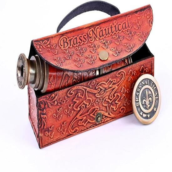 12x Telescope, Functional Handcrafted  Pirate Spyglass with Imprinted Leather Case, Travelers Adventure Collectible 43.18 Cm