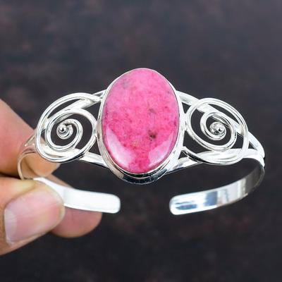 Rhodonite Bangle 925 Sterling Silver Cuff Bracelet Gemstone Bangle Adjustable Cuff Bracelet Handmade Jewelry Gifts for Wife Designer Bangle