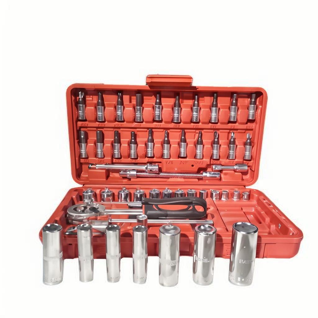 1/4 Inch Drive Socket and Ratchet Set, 6-Point Socket Opening, 53Pieces Tool Set SAE and Metric, Deep and Standard Sockets-001