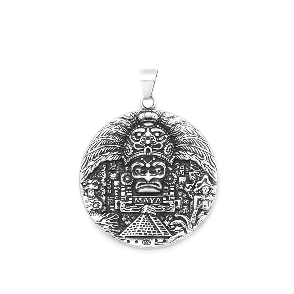 New Vintage Stainless Steel Mayan Pattern Pendant Necklaces For Men Women Big Size AZTEC CALENDAR Necklace Amulet Jewelry Gifts