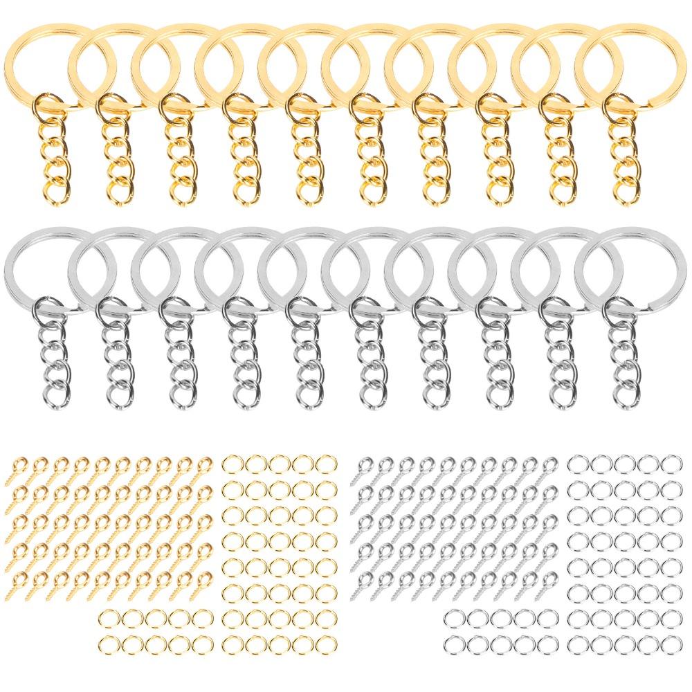 220pcs Silver DIY Keychain Rings Circle Keychain Findings Keychain Rings Kit  Keychain Making