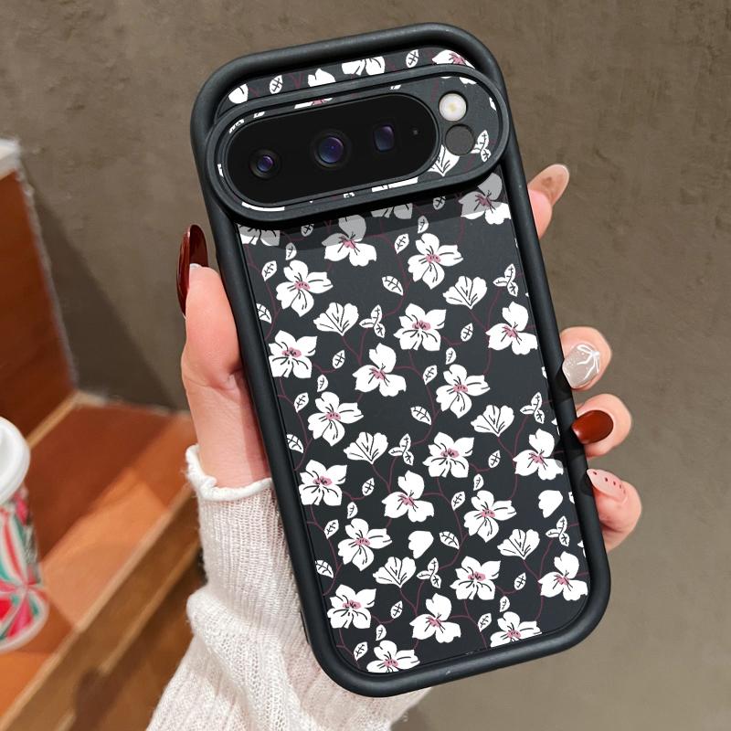 Rose Flower Pattern Plain Color Soft Silicone Phone Case for Google Pixel 9 8 Pro Xl 8a Shockproof Matte Lens Protection Anti-Fall Cover