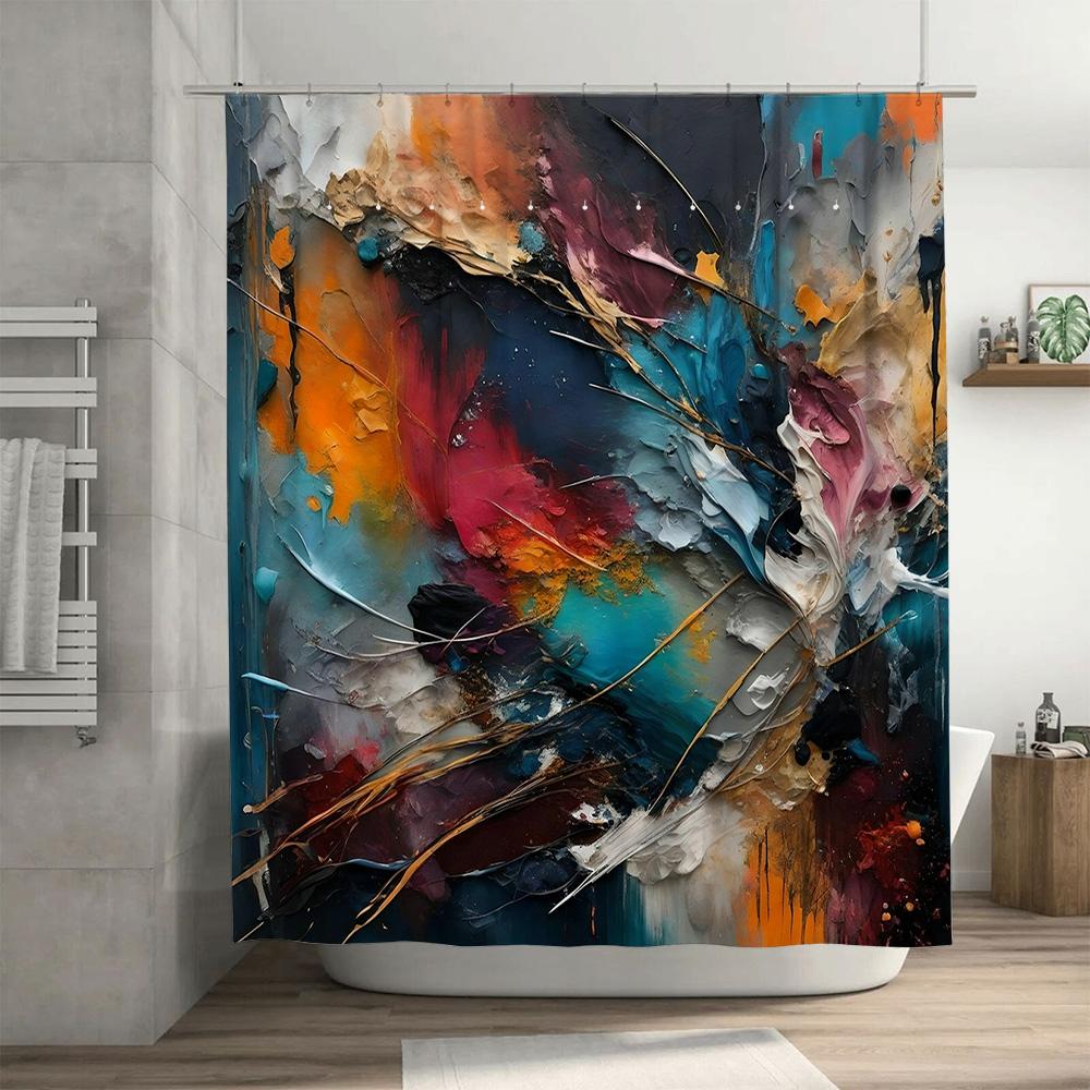 Abstract Bathroom Shower Curtain Modern Art Print, Blue White Red Yellow Black Orange Grey Waterproof Fabric for Bathtub Decor