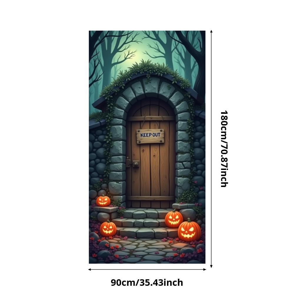 Party Backdrop Jack O'Lantern Event Banner Haunted House Banner Wooden Door Halloween Banner For Holiday Decor Haunted House
