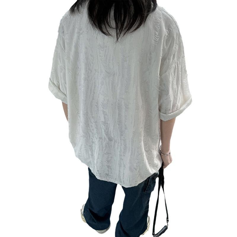 Wasteland-Style Niche Hollow-Out Ripped Men's Heavyweight T-Shirt with Small Neckline