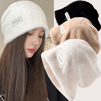 Fashion Women Plush Beanies Hats Winter Warm Solid Baggy Fleece Wool Skullies Hat Outdoor Coldproof Thicken Caps Female
