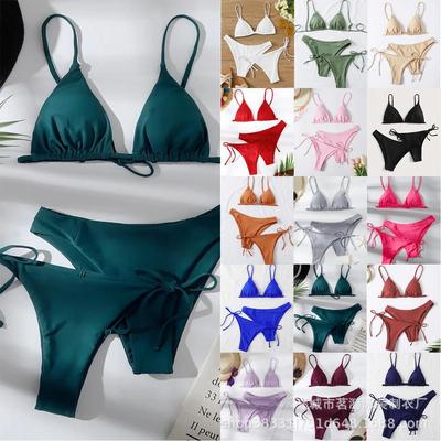 Badeanzug Damen Zweiteiliges Split Set Einfarbig Schnürausschnitte Sexy Bikini Sets