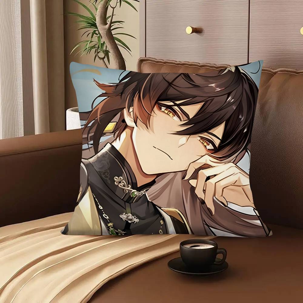 1Pc Game Anime Genshin Impact Zhongli Pillow Case Fashion Square Pillowcase Bedroom Sofa Room Ins Decoration Leisure