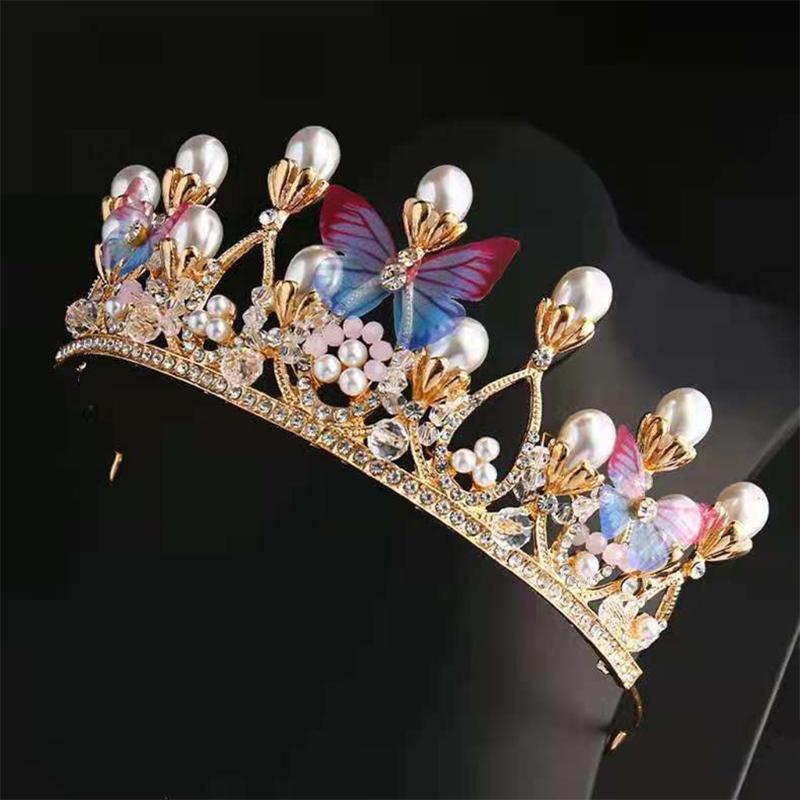 Princess Crown Rhinestones Headband Crystal for Butterfly Hair Hoop Vintage Hairband for Kids Stage Performance Costu