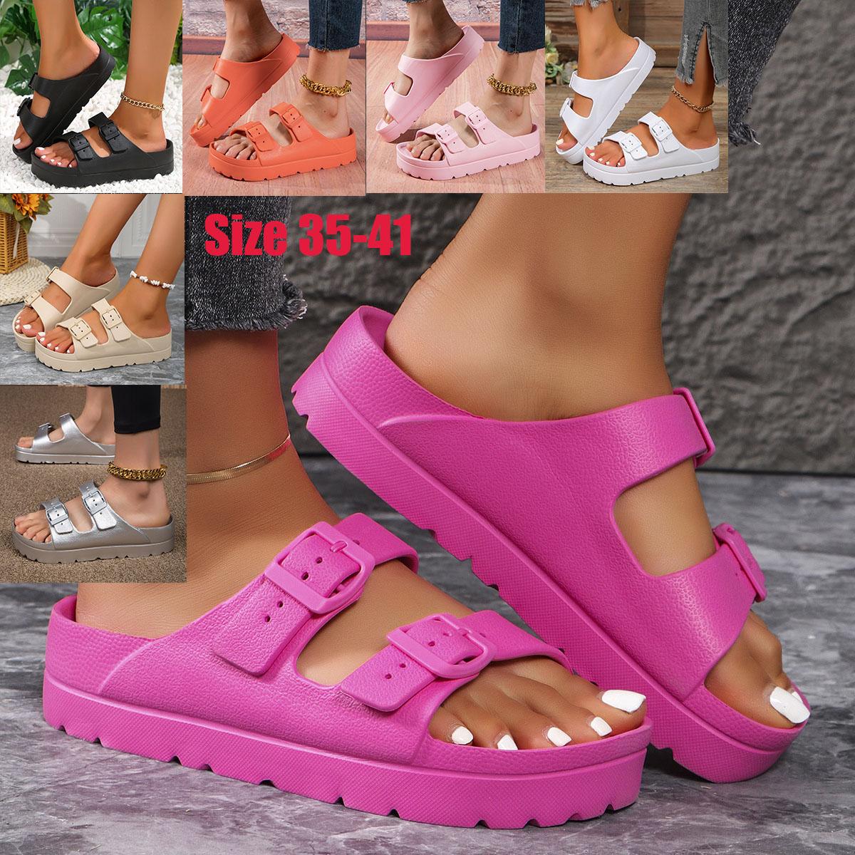 Женские белые сандалии EVA Толстая подошва Тапочки Шлепанцы с пряжкой Пляжная обувь 2024 — фото 4