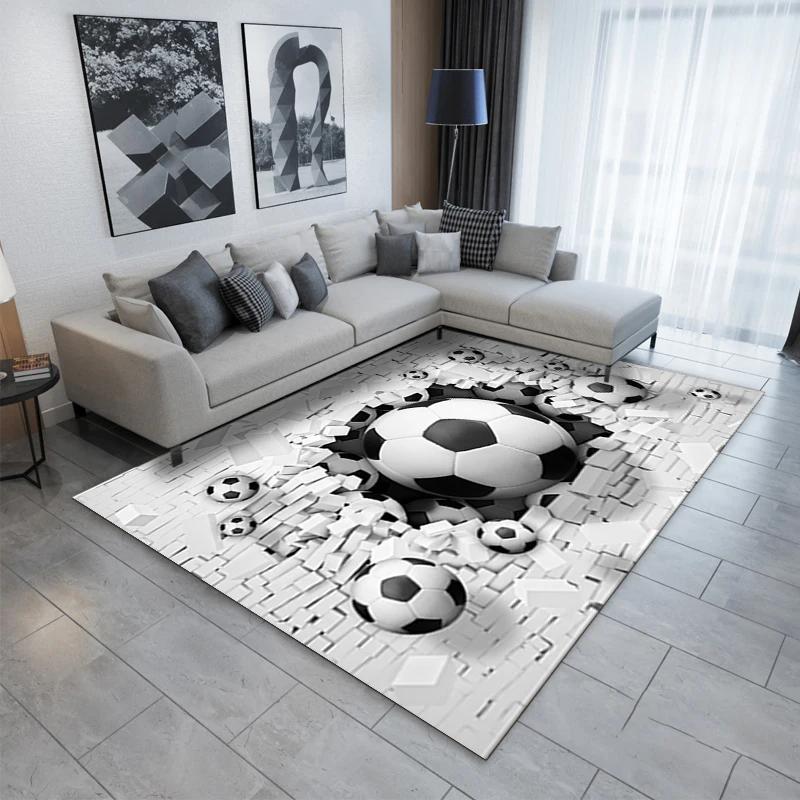 Football Carpet and Rugs Bedroom Living Room Kids 3D Soccer Field Printed Pattern Rug for Children's Play Floor Mat Decoration