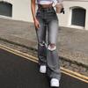 Baggy Ripped Jeans for Teen Girls Women High Waisted Wide Leg Straight Denim Streetwear Fashion Hole Pant