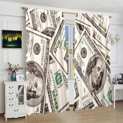 2 Pieces of Us Dollar Bill Printed Curtains Pole Bag Curtains 29*64 Inches Home Decoration Room Decoration