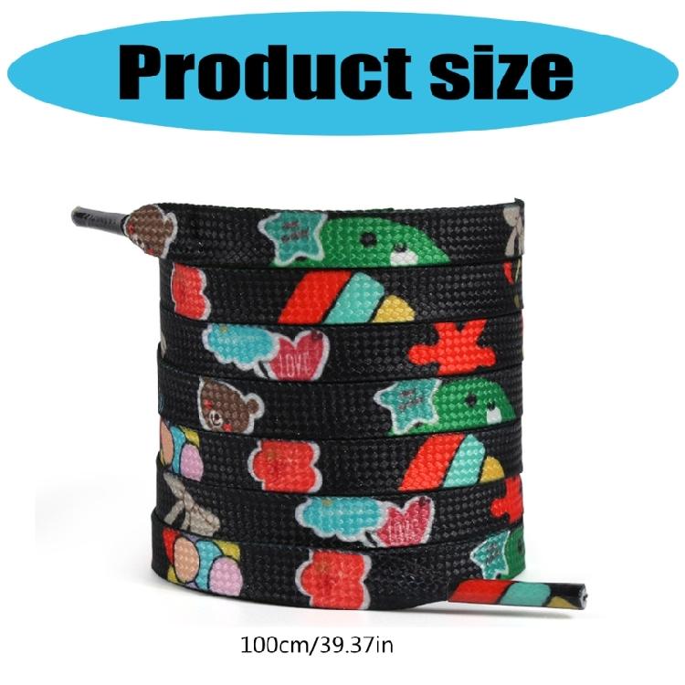 Polyester Flat Shoelaces 100cm Length Colorful Cartoon Patterns Universal Fit Shoe Strings for Sneakers Loafers