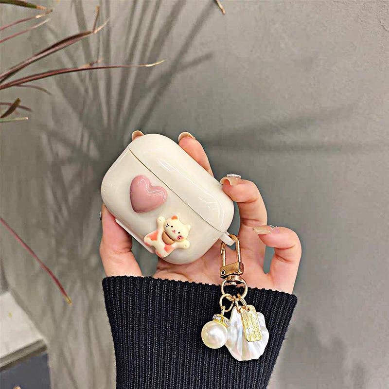 Apple bluetooth protective case earphone case for AirPods Pro cat love shell 1/1/1 generation cute ins