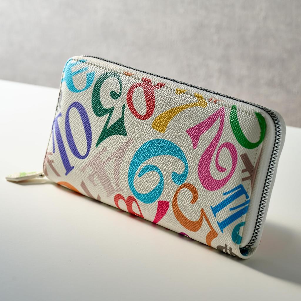 [Frank Miura] Round Zipper Long Wallet for Men and Women - Big Money (Rainbow White)