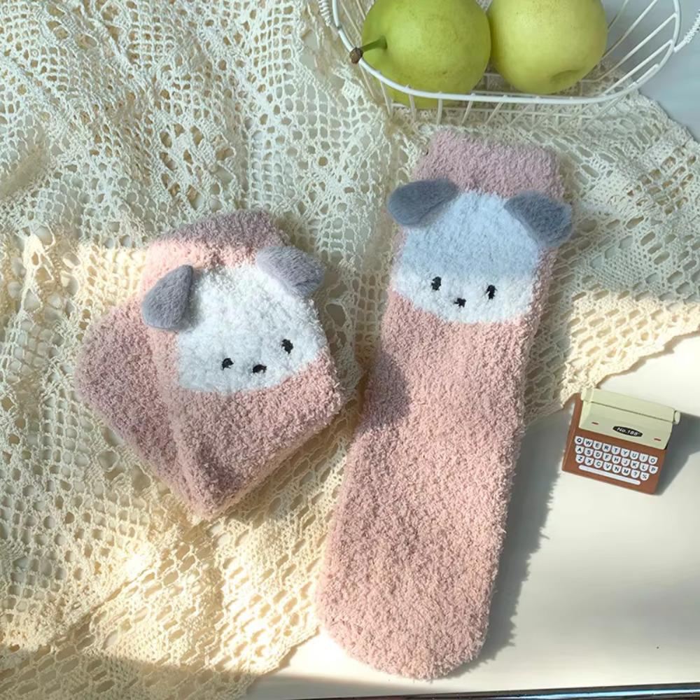 Cartoon Socks for Women Cute 3d Dog Ear Pattern Female Warm Funny Socks Animal Coral Fleece Cotton Floor Mop Autumn Winter Socks