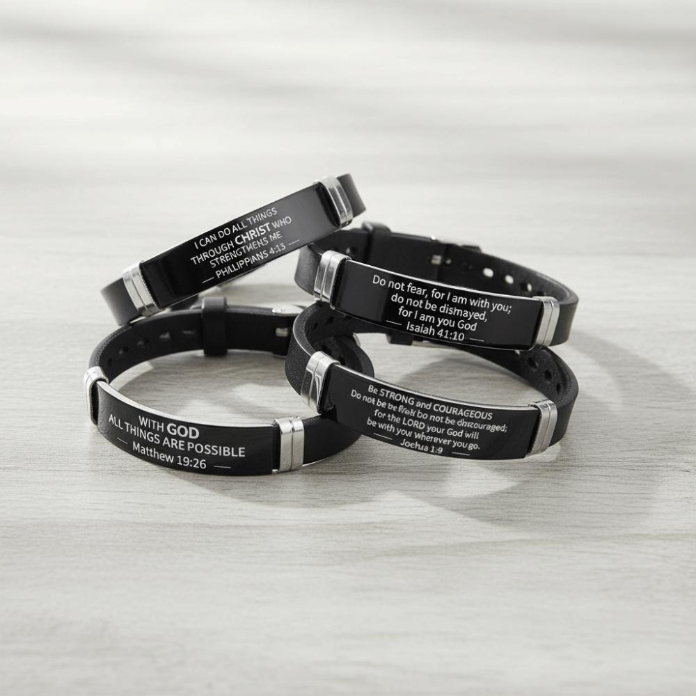 Silicone Material Christian Faith Bracelet Black Stainless Steel Inspirational Bracelet Unisex