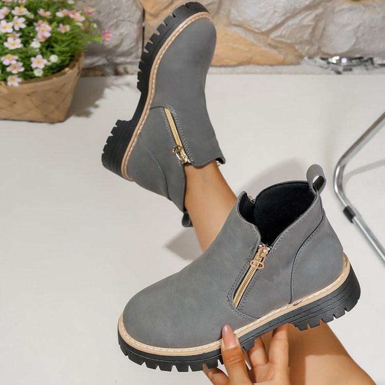 Damen Übergröße Retro Klobige Sohle Martin Stiefel Neu Herbst & Winter Seitlicher Reißverschluss Stilvolle Stiefeletten