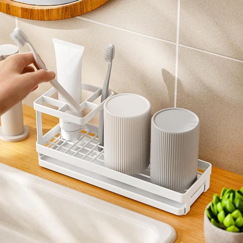 Toothbrush Holders for Bathrooms with Drainage 4 Slots Tooth Brushing Organizer for Bathroom Countertop Electric Toothbrush an