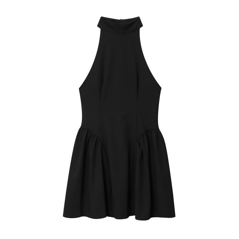 BSK&TRAF Women's Sleeveless Pleated Halter Neck Dress - Autumn 2025 Collection