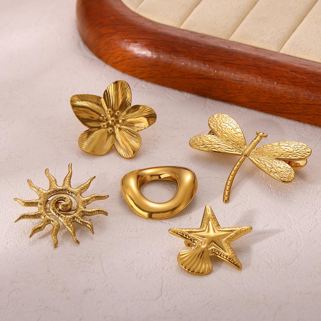 Spilla da Donna Elegante Colore Oro Decorazione Spirale Geometrica Fiore di Sole Spille Acciaio Inossidabile Impermeabile Gioielli per Feste Matrimoni