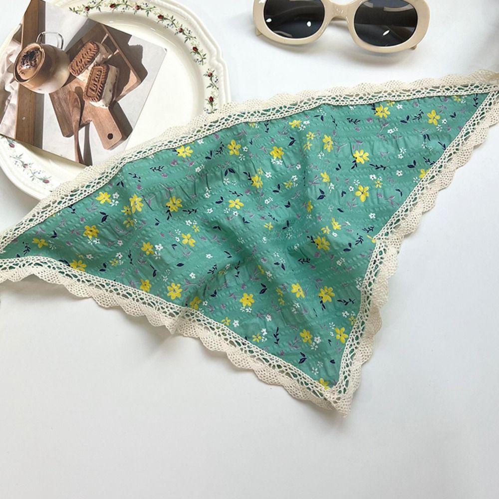 Lattice Triangle Hair Band Strap Soft Wrap Printing Hair Scarf Lace Hair Scarf  Women