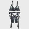 Sensual Lace Open Crotch Lingerie Set - Thong & Garter Jumpsuit
