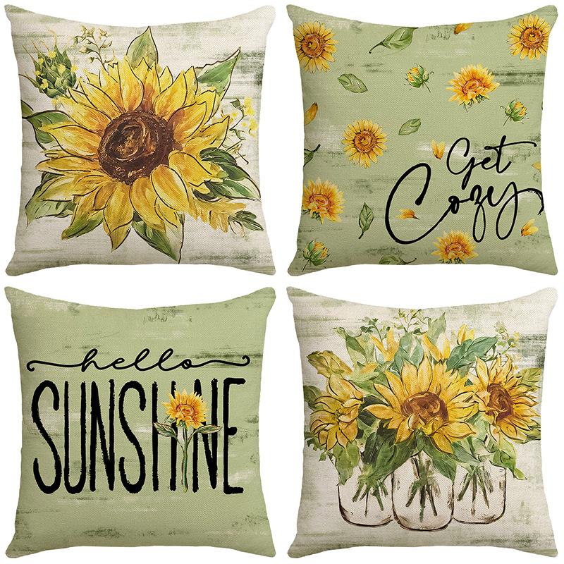 Spring and Summer New Home Sofa Cushion Plant Flower Pillow Letter Printing Heat Transfer Linen Nordic