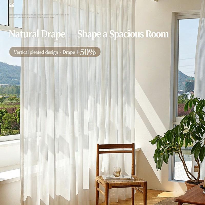 Semi Sheer White Curtains 40%-70% Light Filtering Vertical Striped Voile Drapes for Balcony Bedroom Living Room Window Privacy
