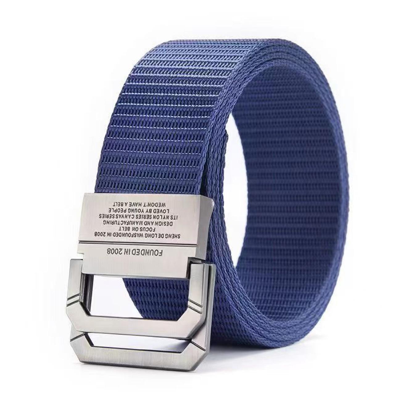 Men s Double Ring Casual Canvas & Leather Belt 125 cm темно-синий